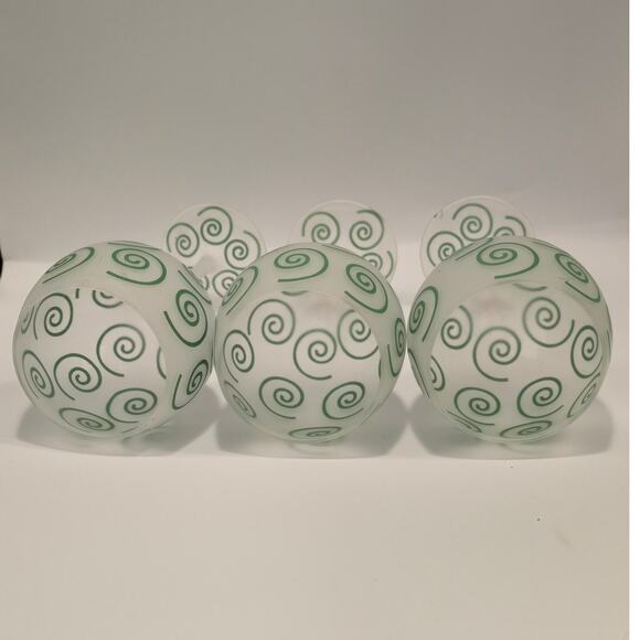 Set of 3 Green Swirl Frosted Wine Glasses with Shelf wear and Flaws See Pics - Picture 6 of 8